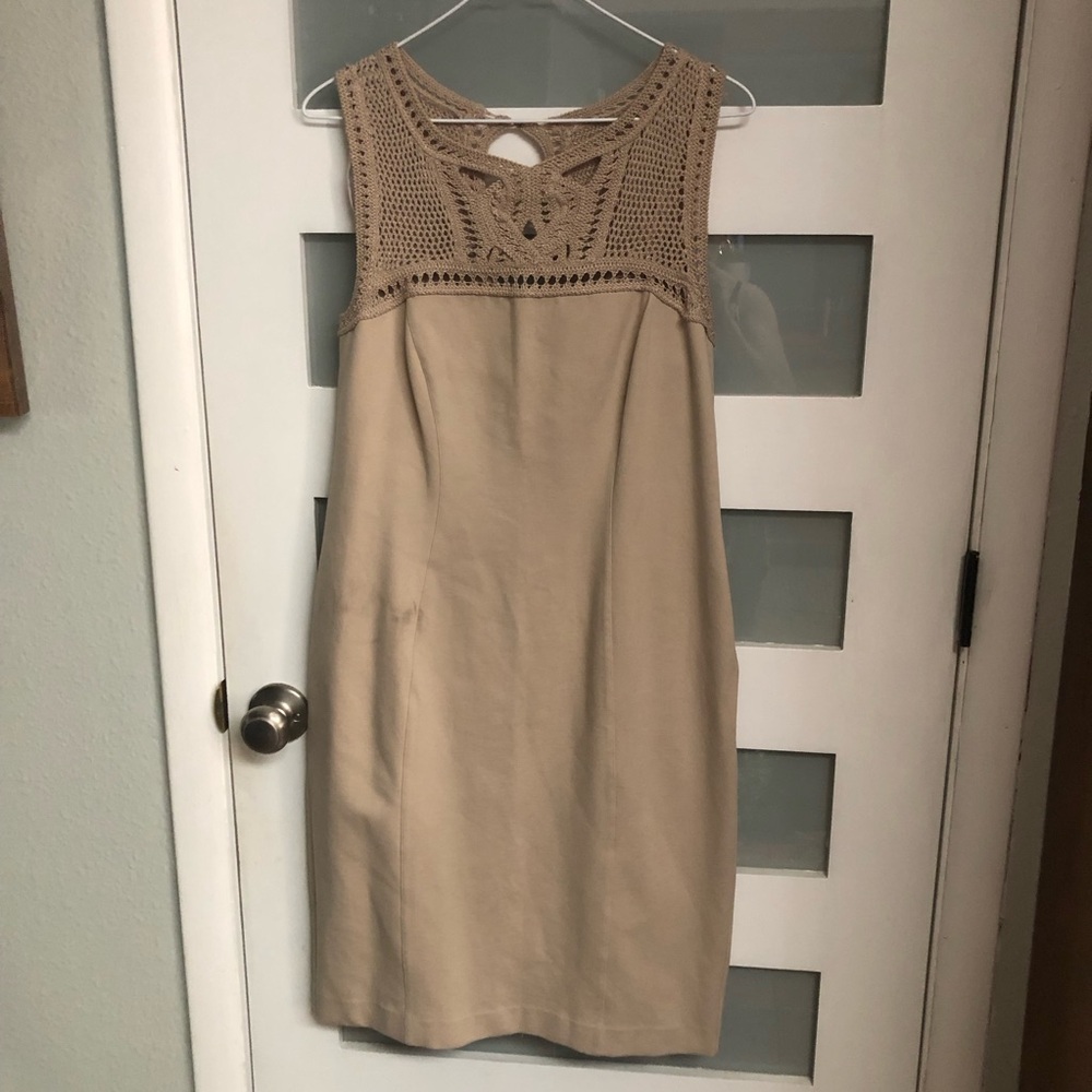 Ann Taylor Beige Crochet Yoke Sleeveless Shift Dress